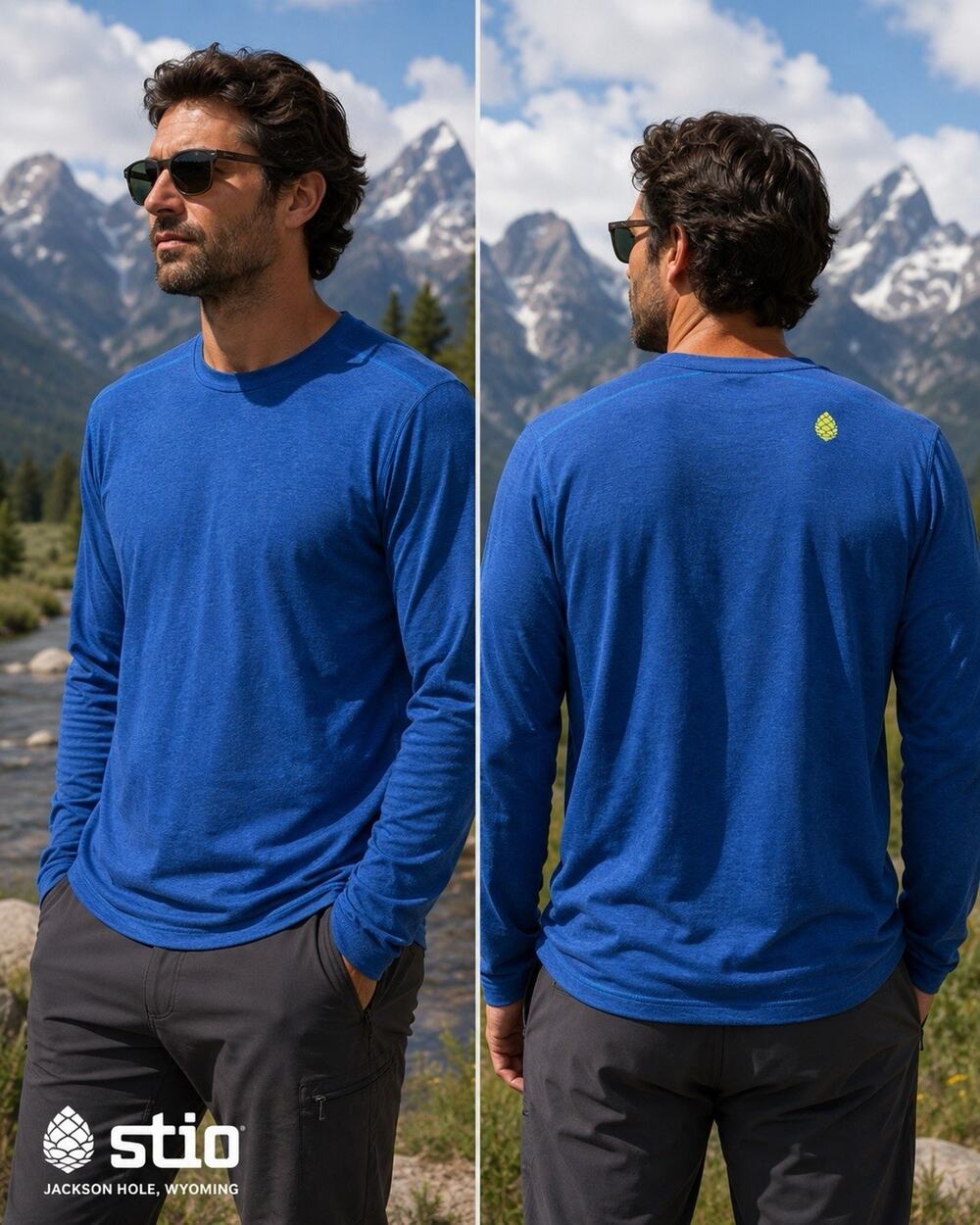 Stio Mens XL Long Sleeve Performance Shirt Blue Outdoor Hiking Jackson Hole
